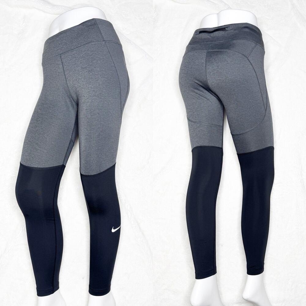 NIKE Dri-Fit Women's Gray Black Colorblock Workout Running Tights Medium